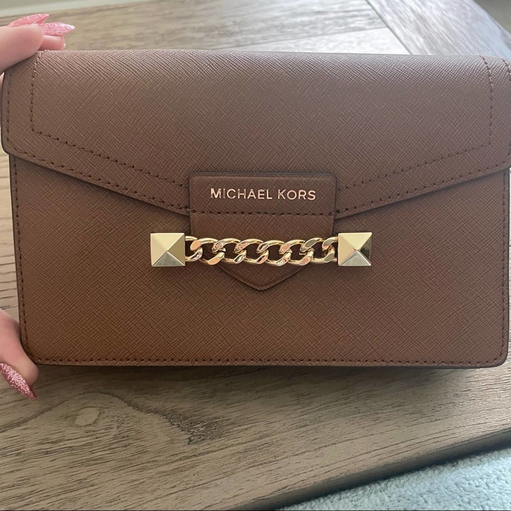 Michael Kors Karla Wristlet with Gold Crossbody Chain NWT